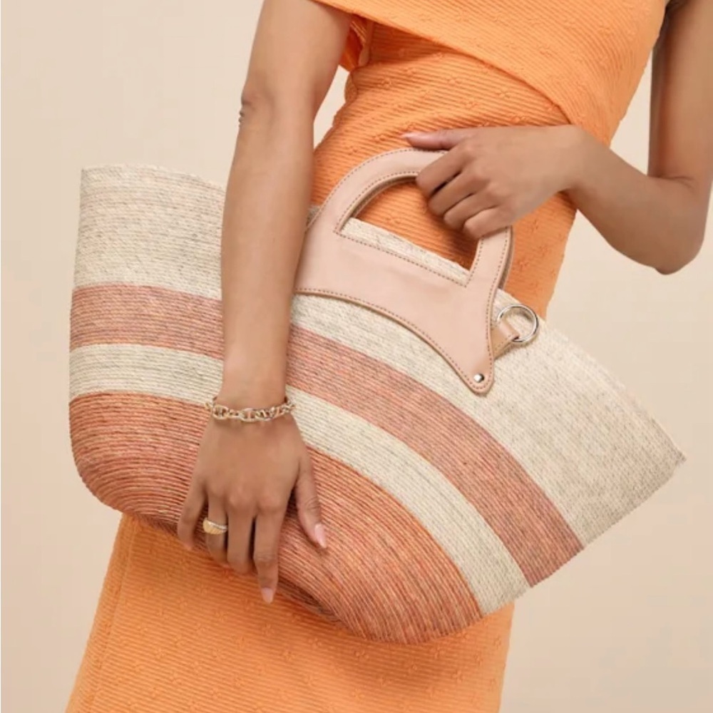 Lulus Aksel Beige Striped Woven Tote Bag Large